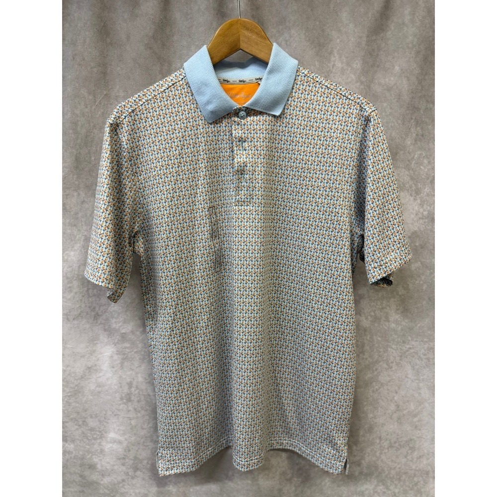 Walter Hagen Clubhouse 19th Hole Polo Nineteenth Blue Orange Men Small Golf Polo